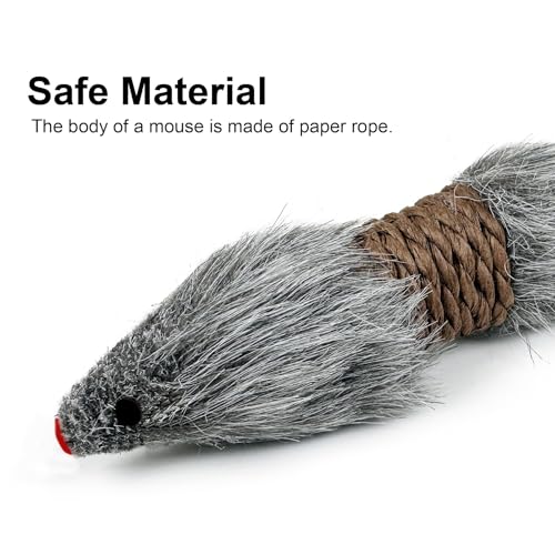 TTcat 2 Pack Large Furry Mouse Cat Toys, Natural Paper Rope Realistic Fake Mice Kitten Interactive Hunting Toy, Durable Chew Teaser Toy for Indoor Cats, Boredom Relief Cat Prey Toy.