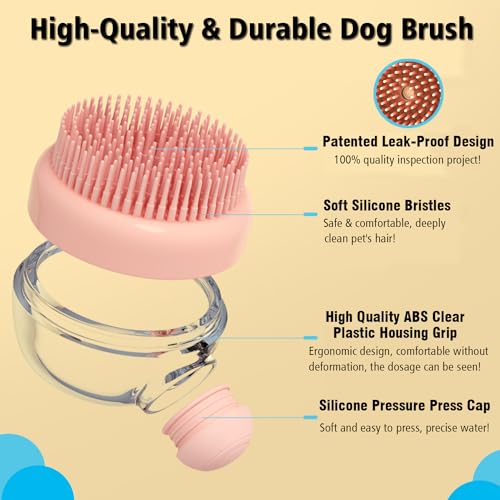 Dog Bath Scrubber Brush, 2 PCS Pet Dog Grooming Massage Shampoo Bath Brush with Soap and Shampoo Dispenser Soft Silicone Bristle for Long Short Haired Dogs Cats Shower - color: Purple & Grey
