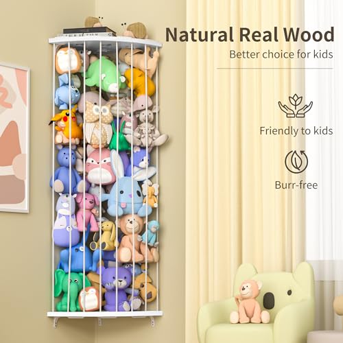 Jtksfcl Stuffed Animal Storage, Corner Stuffed Toy Shelf for Kids Room | Wall Mounted, Length Adjustable, Plush Toy Storage and Organizer for Nursery Play Room Bedroom