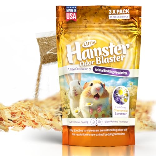 Hamster Odor Blaster | a New Generation Of Animal Bedding Deodorizer | Unique Slow Release Formula | Natural Fresh Scent - Lavender & Chamomile | Up to 15 Weeks Supply | 3 x 0.5oz bags