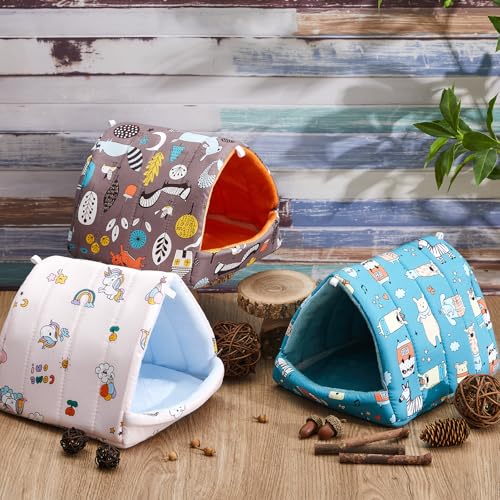 Cinnvoice 4 Pcs Guinea Pig Hideout, Guinea Pig Bed Tunnel, Rabbit Washable Small House Cage Accessories for Bunny Hedgehog Mouse Chinchillas Hamsters Ferrets Bearded Dragons Rats(Forest,7.9 in) - size: 7.9 in, style: Forest