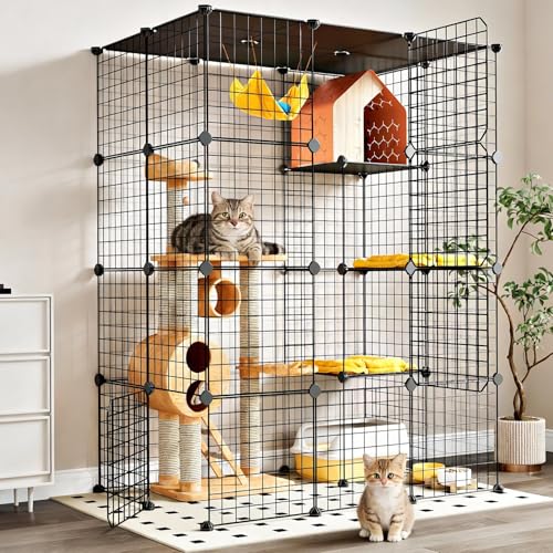 Oneluck Extra Large Cat Cage,4-Tier Catio, DIY Metal Cat Enclosure with Platforms,55 Inch Indoor Cat Cage for 1-3 Cats, Indoor Cat Playpen for Cats Rabbits Small Animals - size: 41.3"L x 27.6"W x 55.1"H