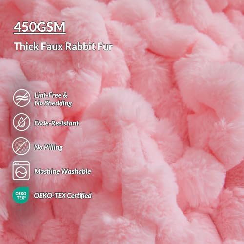 XeGe Luxury Bubble Fluffy Faux Rabbit Fur Bed Blanket Queen, Sweet Pink | 90"x90", Double-Sided, Hypoallergenic, No-Shed, Machine Washable, Pretty Comfy Fuzzy Blanket for Kids Teens Girls Women Mom - color: Pink, size: Queen (90" X 90")