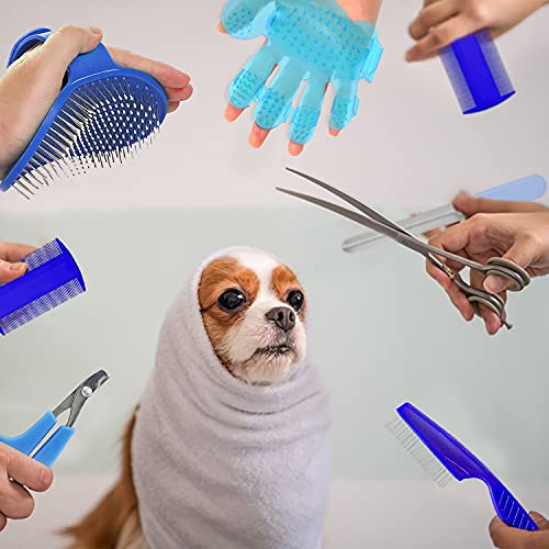 7-Piece Small Pet Grooming Kit with Brush, Nail Clippers, and Adjustable Strap for Rabbits, Hamsters, Guinea Pigs (Blue) - color: Blue