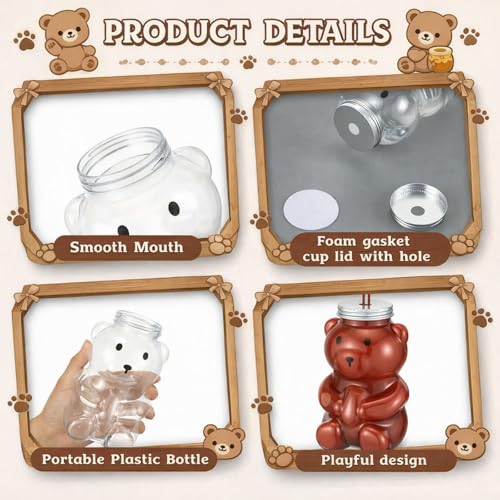 Sliner Valentine Bear Bottles with Straws Including Plastic Bear Drink Empty Bottle & Straws & Caps for Valentine Party Juice Milk Cup Drink Water Container - style: Bear