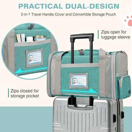 Cat Carrier Top Load, Privacy Curtains Soft Pet Travel Bag Airline Approved | Collapsible Soft-Sided Cat/Dog/Pet Carrier for Small Cats Dogs Puppy Under 16 lb, Washable Kitten Mesh Cage (16.9x10.8x10.8) - color: Lake Green
