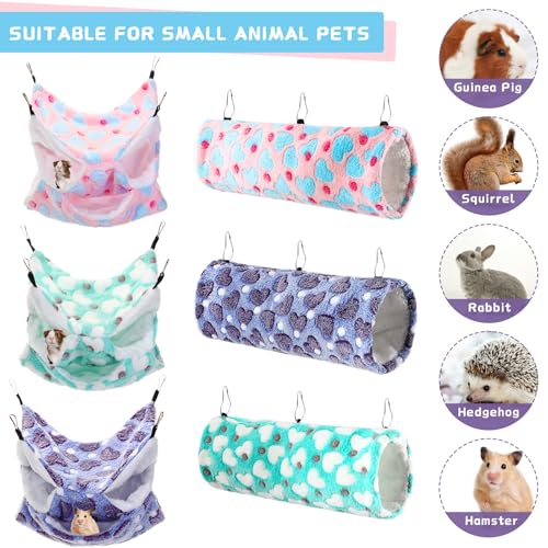 6 Pcs Rat Hammock Set Ferret Hanging Tunnel 3 Tier Guinea Pig Hammocks Hideout Soft Chinchilla Bed for Cage Accessories Hide,Play and Sleep(Lovely,Heart) - color: Lovely
