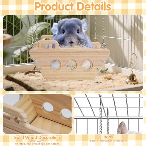 Chinchilla Bed Hanging,Natural Wood Chinchillas Toy Hammock for Cage Swing,ooden Toys and Cage Accessories, Indoor Chinchilla Habitat.