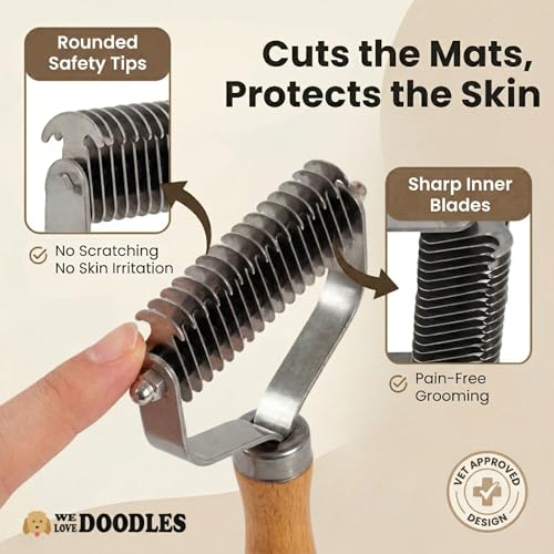 Dematting Comb for Dogs, Undercoat Rake Grooming Tool For Matted Pet Hair | Best Dematting Brush For Doodles & Poodles, Detangling De Matted Hair, Tool For Removing Shedding Fur, Cat Deshedder Brushes - size: Dematting Comb Standard