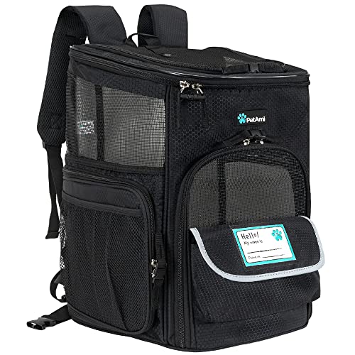 PetAmi Dog Backpack Carrier, Airline Approved 4-Way Entry Cat Backpack Carrier, Ventilated Mesh, Collapsible Pet Carrier for Small Puppy, Kitten, Hiking, Travel Car, Vet, up to 18 lbs, Black - color: Black