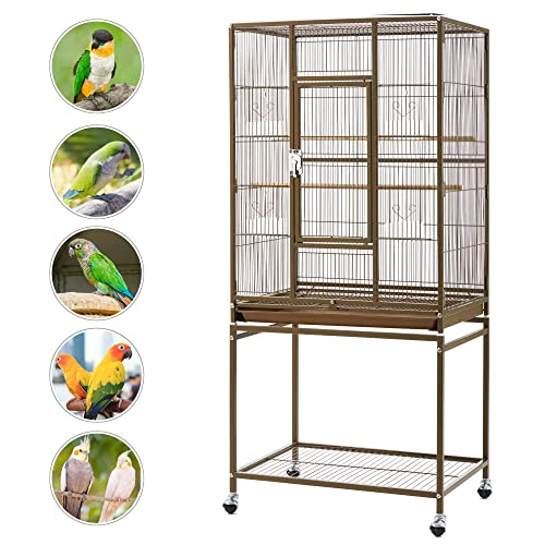 Yaheetech Wrought Iron Standing Large Parrot Parakeet Flight Bird Cage with Stand for Small Parrot Cockatiel Sun Parakeet Green Cheek Conure Lovebird Budgie Finch Canary, Palmer Green - color: Palmer Green