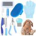VCZONE Small Animal Grooming Set: Pet Nail Clipper & File, Flea Comb, Shampoo Brush, Shedding Slicker Brush, Massage Glove, Cleaning Comb (Blue) - color: Blue