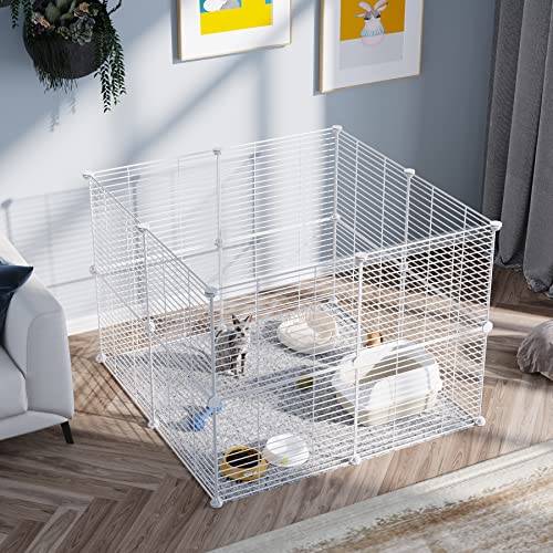 C&AHOME Pet Playpen, Small Animals Supplies, 16 Panels, 12" × 15", White | Exercise Playpens Cage, C Grids Portable Yard Fence Indoor, Guinea Pigs, Puppy Pet Products, DIY Metal - color: White, style: 16 Panels