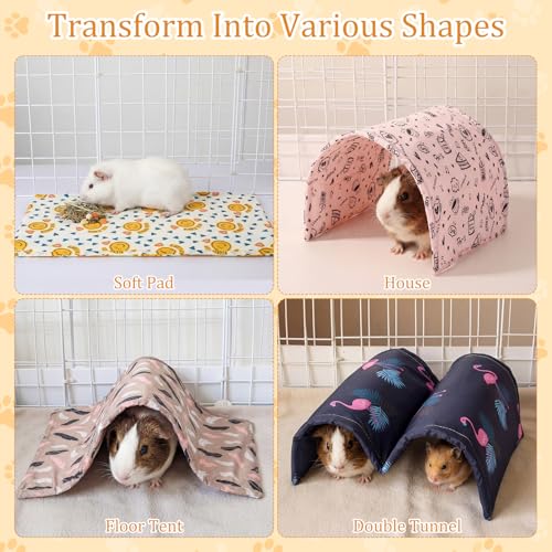 BreezeHug 4 Pcs Guinea Pig Tunnel Foldable Rabbit Hideout Washable and Soft Bunny Hide House Ferret Tunnel Toys Cage Accessories for Small Animal Hamster Hedgehogs Chinchilla (Cute Pattern) - style: Cute Pattern