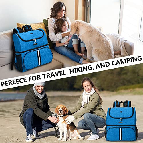 BAGLHER Pet Travel Bag, Double-Layer Pet Supplies Backpack (for All Pet Travel Supplies), Pet Travel Backpack with 2 Silicone Collapsible Bowls and 2 Food Baskets Blue - color: Blue