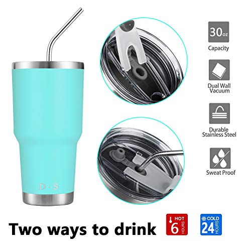 D·S 30oz Mint Tumbler Double Wall Vacuum Insulated Travel Coffee Mug | Double Wall Vacuum Suit Cold and Hot Drink Fits in standard car cup holders With Splash-Proof Lid - color: Mint