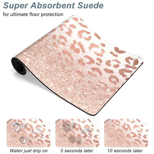 Rnivvi Dog Food Mat, 12" x 19" Leopard Absorbent Dog Cat Bowl Mat for Food and Water, Cute Anti-Slip Rubber Pet Feeding Rug Protect Floors, Puppy Placemat for Feeding & Watering Supplies, Rose - color: Rose Gold Leopard Print, size: 12"x19" (Regular)