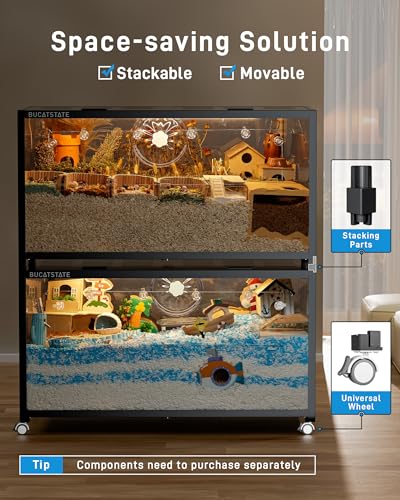 BUCATSTATE Hamster Cage 3.0, Large Hamster Enclosure(47in, Black) | 7.8 ft² Small Animal Habitat with Deep Bedding Space for Hamster Enrichment, Stackable Aluminum Frame, Front & Top Access - color: Black, size: 47.0"L x 23.6"W x 25.5"H