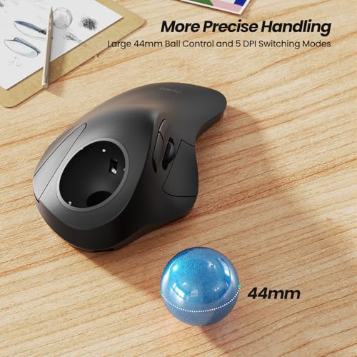 Nulea M505A Wireless Trackball Mouse Ergonomic 44mm Index Finger Control | Rechargeable rollerball mouse with 5 DPI levels,Bluetooth connection,smooth tracking,compatible with PC Mac Windows-Blue - color: B-Blue