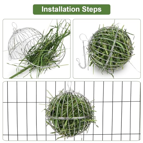 Rabbit Hay Ball Stainless Steel Hanging Feed Dispenser for Bunny Hamster Guinea Pig Rat Chinchilla (A: 5.11inch, Silver) - size: A: 5.11inch