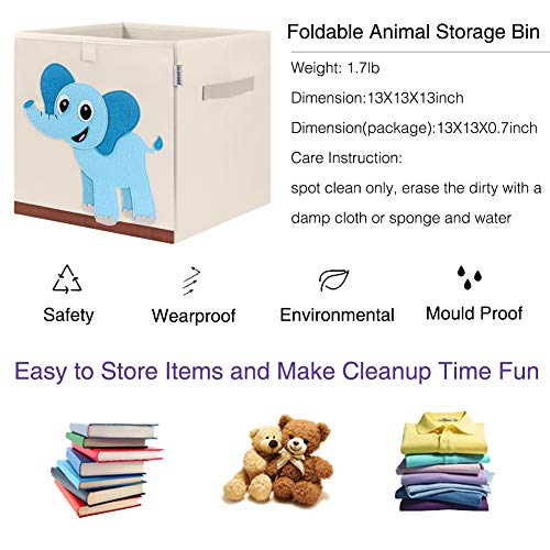 13 Inch Animal Cube Storage Bins, Foldable Fabric Kids Toy Box & Toy Chest | Kids Storage Cubes, Toy Storage Organizer Basket for Toddlers, Boys and Girls, Playroom and Nursery (Elephant) - color: Elephant