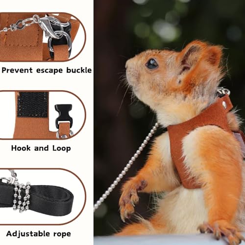 3 Pack Squirrel Harness and Leash Set - Adjustable Soft Leather & Traction Rope Strap Anti-Biting Chainfor Small Pet Walk Jogging Bearded Dragon Reptile Squirrel Rat