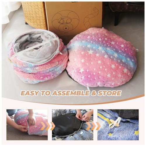 Under Christmas Tree Large Cat Tunnels Bed Tube for Indoor Cats Glows in The Dark Cat Tunnel with Cushion and Plush Ball Toy Longer Playground Toys for Dog Puppy Kitten Rabbit Pet Rainbow - color: Rainbow Bed