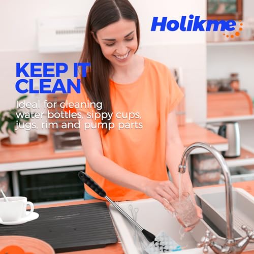 Holikme 4 Pack Bottle Brush 14" Stainless Steel Straw Cleaner Brush,Blue | Bottle Cleaner Brush, 3 Straw Cleaner Brush, Bottle Cleaning Brush for Water Bottle Cups Straw Cleaner Brush - color: White