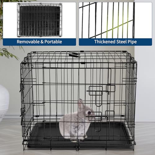 TrailBlaze Collapsible Metal Wire Cage for Small Animals - Durable Mesh Floor, Slide-Out Removable Tray, Double Door, Rust-Resistant - Indoor/Outdoor Carrier for Rabbits, Chinchillas, Guinea Pigs, - color: black