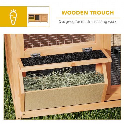PawHut Wooden Rabbit Hutch Bunny Hutch Cage Guinea Pig with Waterproof Roof, No Leak Tray and Feeding Trough, Indoor/Outdoor, Natural | Bunny Hutch Cage, Guinea Pig, Feeding Trough, for Rabbits, Chickens and Ducks, Indoor/Outdoor - color: Yellow