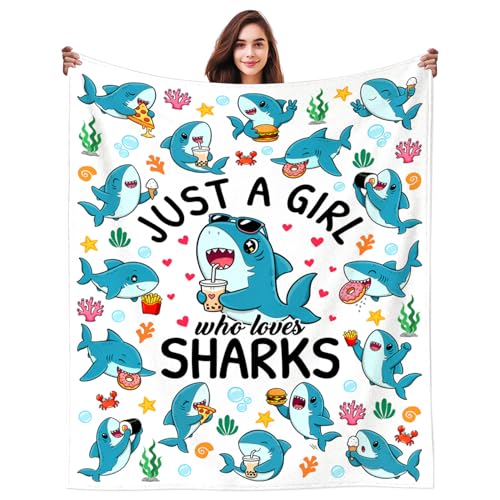 Shark Gifts Blanket for Women Girls Just A Girl Who Loves Sharks Blankets and Throws Stuff Shark Themed Gifts for Women Girls Kids Adults Animal Sharks Lovers Birthday Decorations Room Decor 50"X40" - color: Shark, size: 50"x40"