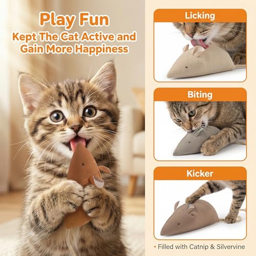 Big Mouse Cat Toys with Catnip, 6 Pcs Large 5inch Size Mice for Indoor Cats | Handcrafted, Catnip & Silvervine Blend,Interactive Play,Adult Cats and Kittens, Encourages Cuddling, Chasing, Kicking - size: Large
