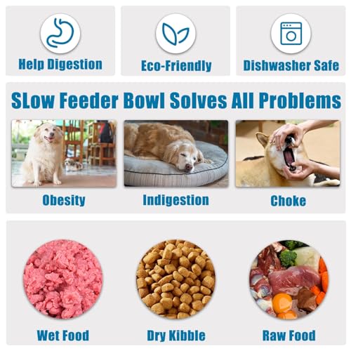 Slow Feeder Dog Bowls Large Breed, Dog Food Bowl Large Anti-Choking Bloat Stop Puzzle Healthy Eating Bowl (Blue, 4 Cup) - color: Blue, size: 4 Cup