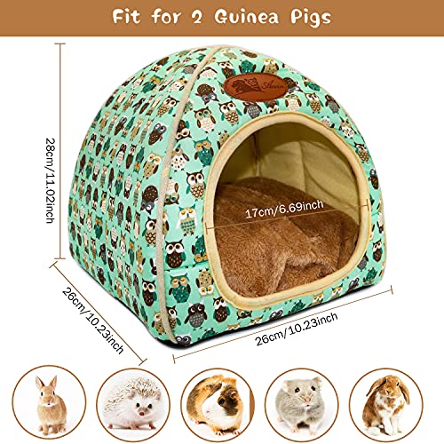 Guinea Pig Bed Hideout, Washable Hamster Cave for Small Animals | Removable Cushion for Cleaning, Warm Fleece Nest, Washable Bed,10.23 x 10.23 x 11 in, Dwarf Rabbits Hedgehogs - color: Green