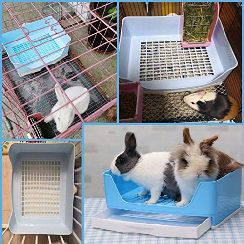 PINVNBY Large Rabbit Litter Box Bigger Pet Litter Pan Trainer with Drawer Corner Toilet Box for Adult Guinea Pigs Chinchilla Ferret Hedgehog Small Animals(Blue) - color: Blue