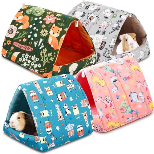 Cinnvoice 4 Pcs Guinea Pig Hideout, Guinea Pig Bed Tunnel, Rabbit Washable Small House Cage Accessories for Bunny Hedgehog Mouse Chinchillas Hamsters Ferrets Bearded Dragons Rats(Wonder Tale,9.8 in) - size: 9.8 in, style: Wonder Tale
