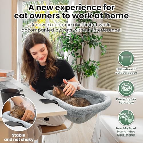 Cat Desk Bed - One-Click Folding,Sunken Design & Space-Saving Semi-Circular Cat Bed, Soft Faux Rabbit Fur Material, Suitable for Various Desktops-Maximum Hold Up to 40lb | Sunken Design & Space-Saving Semi-Circular Cat Bed, Soft Faux Rabbit Fur Material,