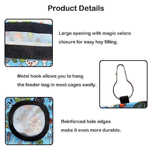 Rabbit Hay Feeder Bag, Guinea Pig Hay Feeder for Cage Small Animal Hanging Feeding Bags Rabbit Hay Dispenser Storage for Rabbits Guinea Pigs Bunnies Chinchillas (Red,Dark Blue, 3 Hole) - color: Red,Dark Blue