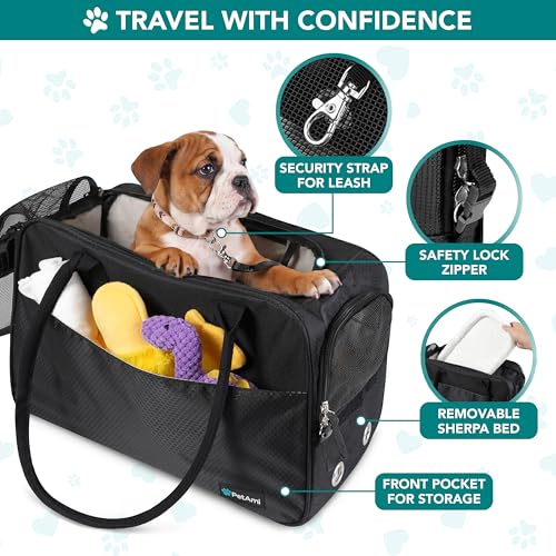 PetAmi Dog Purse Carrier for Small Dogs Cats, TSA Airline Approved Soft-Sided Pet Carrier with Pockets, Ventilated Travel Tote Bag with Bed & Shoulder Strap, Puppy Kitten, Max 12 lbs, Black - color: Black