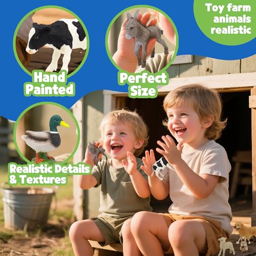 Farm Animals Toy Set, 12 Realistic Small Animal Figurines with Pets, Livestock, Poultry for Kids Ages 3+, Educational Learning Playset for Toddlers Boys Girls