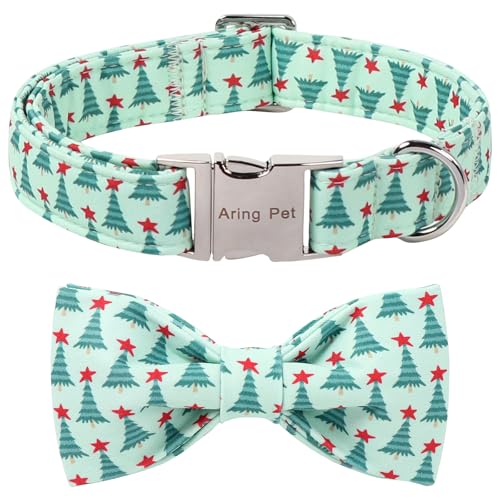ARING PET Christmas Dog Collar with Bow, Cute Xmas Green Christmas Tree Bowtie Pet Collars for Puppy Small Medium Large Girl Boy Dogs-XS - color: Christmas-Green Tree, size: X-Small (Pack of 1)