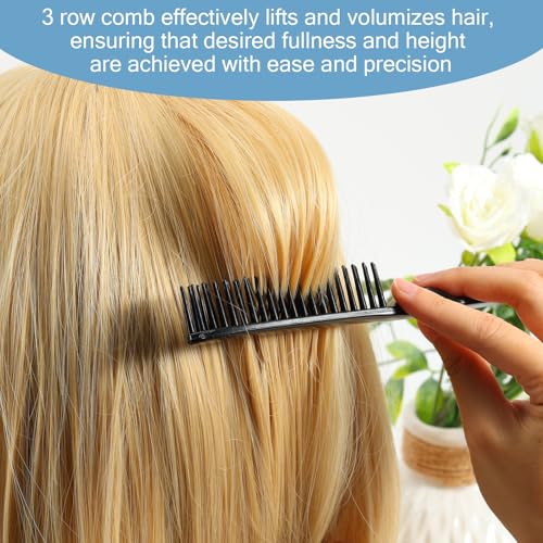 SIMPOR 3 Row Hair Comb for Natural Detangling Curly, Hair Styling Brush, Nylon Bristle Unbraider Teasing Rat Tail Comb for Women Men Black - color: Black