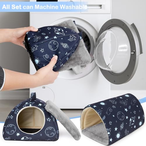Bienbee Guinea Pig Hideout, 2 Piece Washable Set for Small Animals Small | Guinea Pig Bed With Soft Plush, Resilient Padding, and Easy Machine Washing for Resting Hiding and Tunnel Playing - color: Navy Blue Universe, size: Small(7.3"L x 7.3"W x 6.7"H)