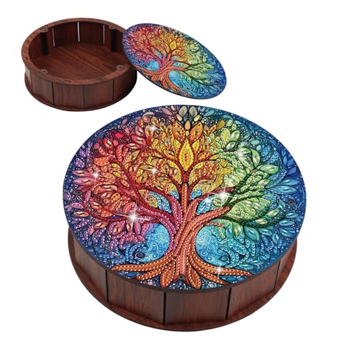 JISHSHAY Diamond Art Storage Box Tree of Life Diamond Painting Wooden Snack Box Gem Painting Candy Box Gem Art Organizer Case Embroidery Kit Mosaic Kits for Adults Storage Containers with Lid - color: Tree of Life 2