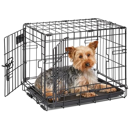 MidWest Homes for Pets 18-Inch iCrate for Tiny Breeds, Up to 10 lbs, Double Door Folding Dog Crate with Divider Panel, Leak-Proof Tray & Secure Latches, Portable, Durable & Easy to Assemble - color: Black - Double Door