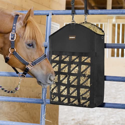 Ultra-Slow Feed Hay Bag for Horses, 3 Packs Hay Bags with Net Front Design,Wide Opening for Easy Filling,Two Types of Hanging for Feeding Goats, Sheep and Donkeys (3 Black) - color: 3 Black