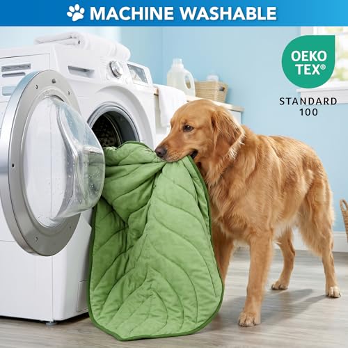 PetAmi Dog Cooling Mat, Leaf Shape, Pet Pad with Cooling Nylon & Soft Fleece, Q-Max > 0.4 Reversible All Season Blanket for Dogs & Cats, Small 32x39 in, Sage Green - color: Sage Green, size: Small