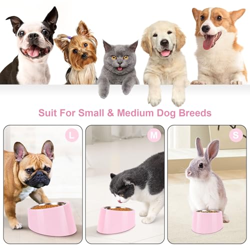 Tilted Dog Bowl Non-Slip & Non-Spill Pet Feeder with Elevated Detachable Melamine Stand, Easy to Get Food Dog Dish, S/100ml Pink - color: Pink, size: Small(100ml)
