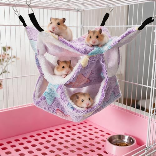 Covzoe 6 Pieces Rat Hammocks for Cage, 3 Layer Guinea Pig Hideout Bed | Soft Ferret Hanging Hammocks, Playing Sleeping Accessory for Small Animal Hamster Chinchilla Squirrel