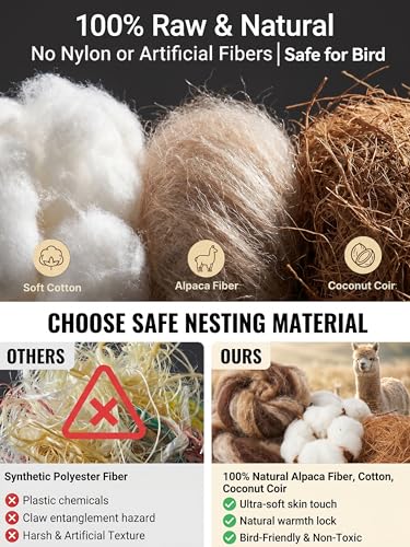 100% Natural Bird Nesting Material Refill 108g for Wild Birds & Small Pets | Premium Alpaca Fiber, Long-Staple Cotton & Coconut Coir, Safe Nesting Bedding for Hummingbird, Finches, Parrots, Hamsters